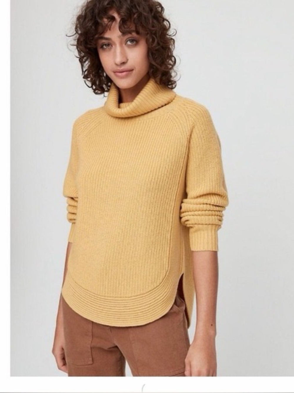 ARITZIA Wilfred 100% Merino Wool Arianna Turtleneck Sweater in Yellow